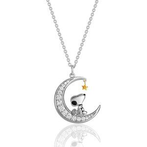 Women's Snoopy Moon Cubic Zirconia Necklace 18" 18k Gold Flash Plated